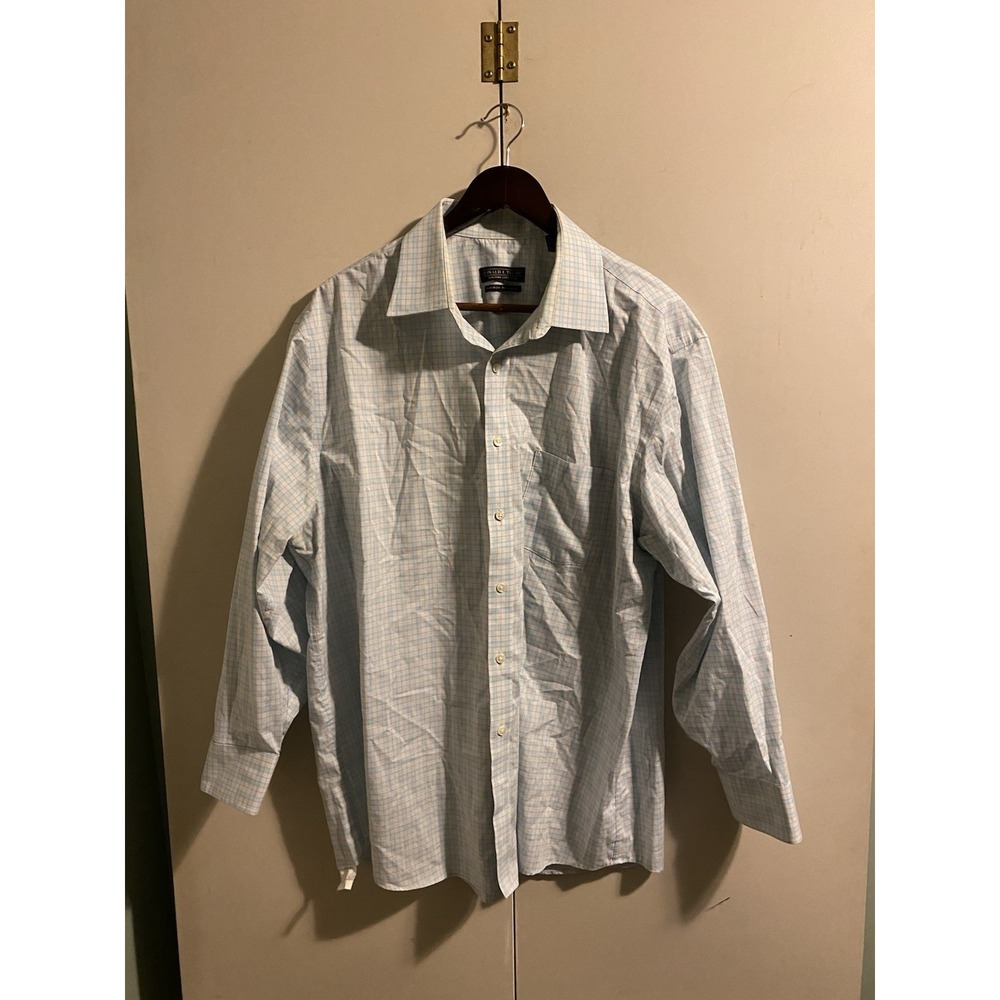 Donald J Trump Signature Collection Men Dress Shirt L Blue Plaid Non Iron